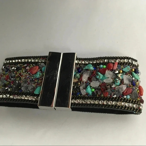 Multi Stone Beaded Magnetic Clasp Wrap Cuff Bracelet - Picture 6 of 7